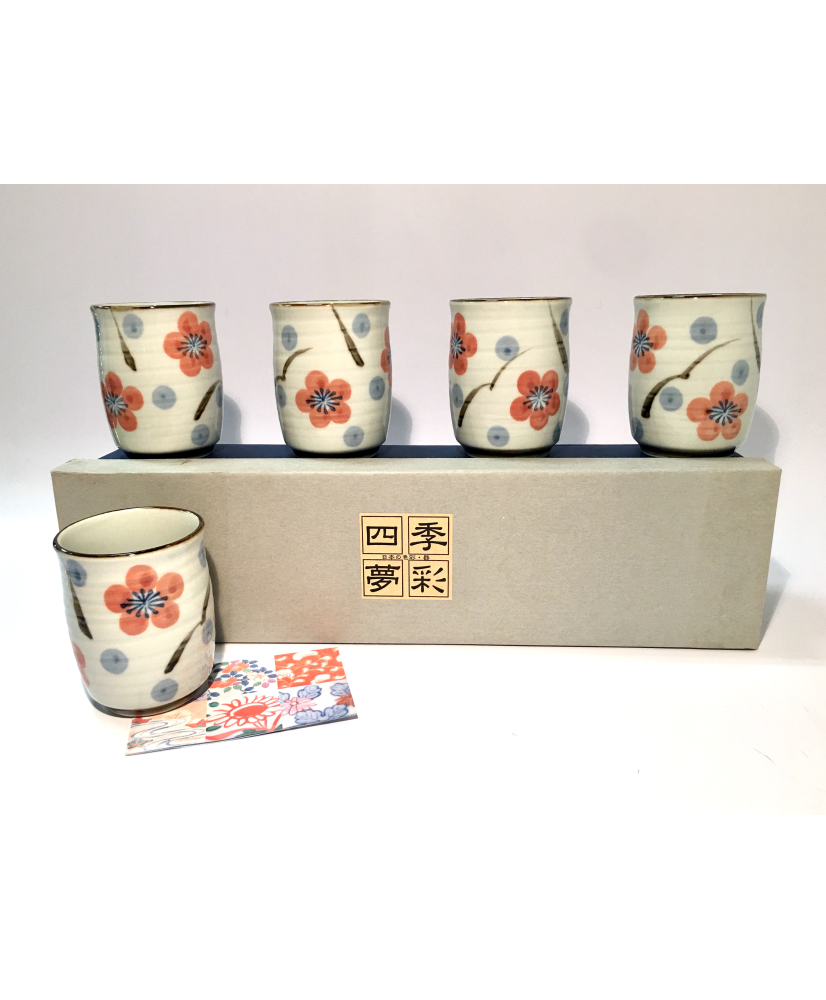 Set 5 tazze giapponesi con fiori di pesco